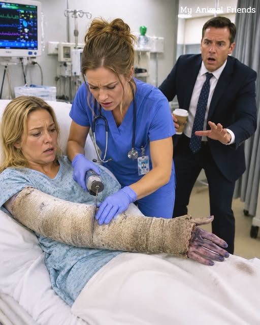 MY PATIENT ARRIVED WITH PURPLE FINGERS AND A 104° FEVER WHILE HER HUSBAND CLAIMED "IT'S JUST THE FLU" — WHEN I CUT HER CAST OPEN, THE HORROR INSIDE BROUGHT THE ENTIRE ER TO TEARS!