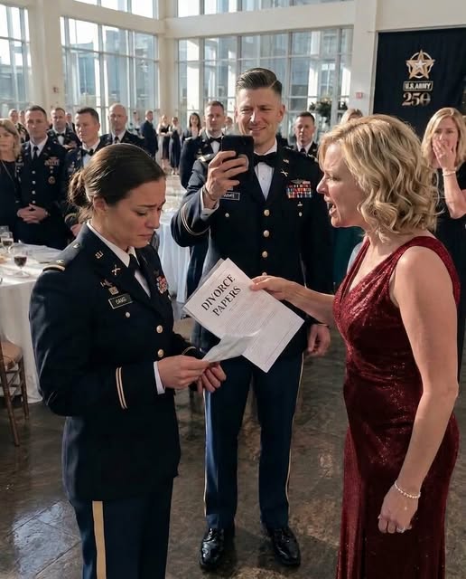 For My 31st Birthday, My Mother-in-Law Handed Me Divorce Papers in Front of My Unit at the Army Ball. My Husband Filmed It for Their Entertainment. I Signed Them Calmly, Then Stood and Announced… She Had No Idea What the Police Were Holding Behind Her Back