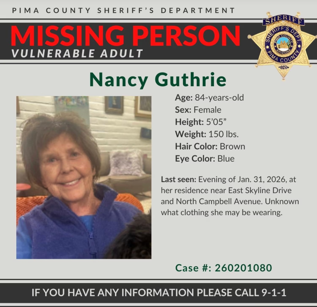 Sheriff reveals moment Nancy Guthrie case became much darker: 'Something is wrong'