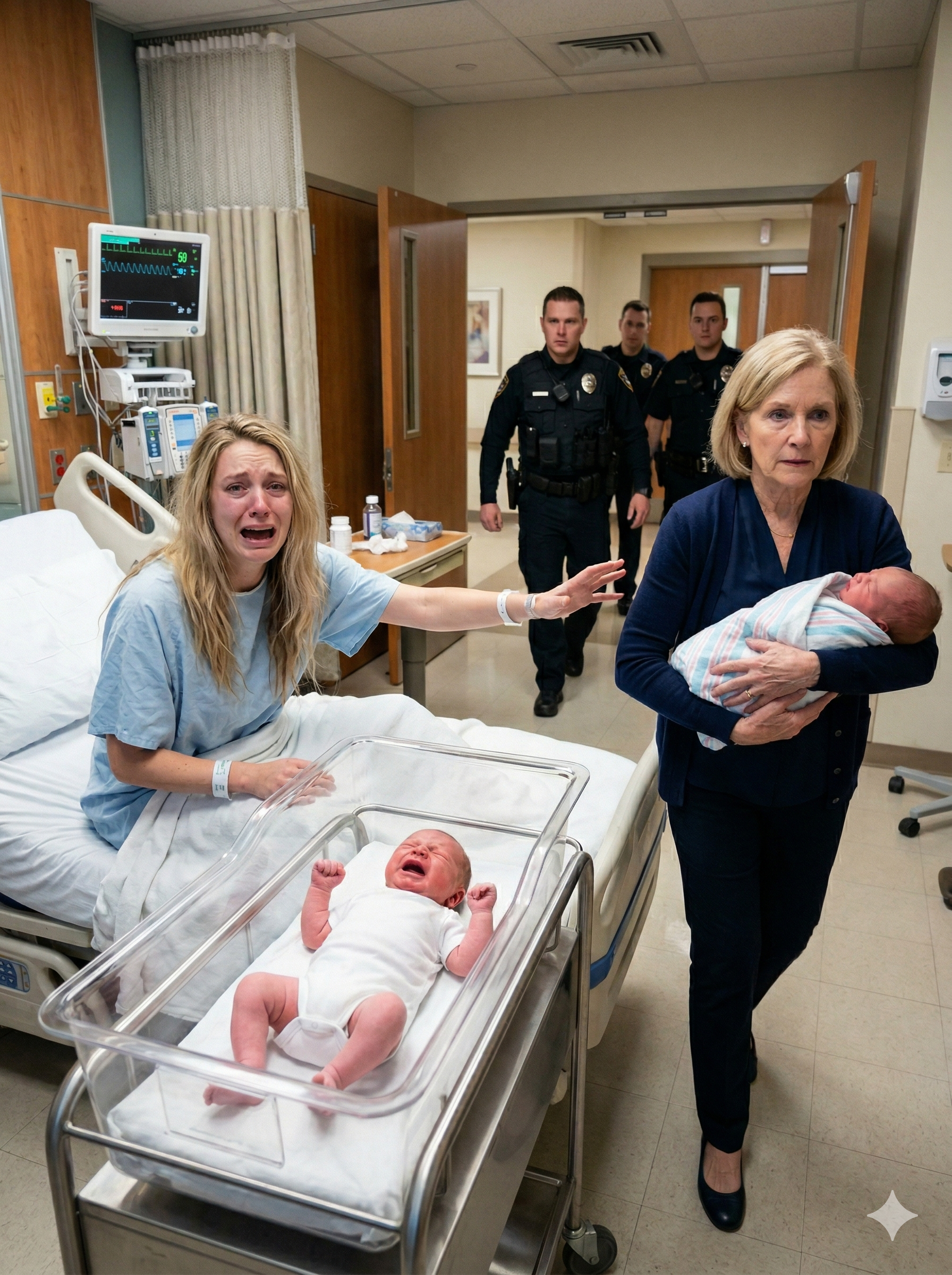 “She’s Not Thinking Clearly—Take The Baby Away,” My Mother-In-Law Told Security While I Was Still Weak After Surgery — She Insisted I Was Unfit And Tried To Take My Son… But The Moment The Police Chief Walked In, Studied My Face, And Quietly Said, “Your Honor”… The Entire Room Went Silent