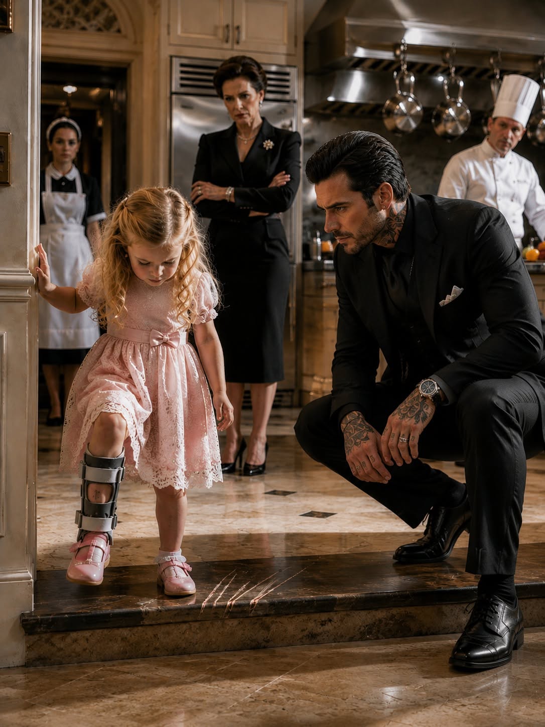 The mafia boss walked into his kitchen looking for missing money and found his housekeeper’s four-year-old daughter apologizing for scratching the marble with her leg brace