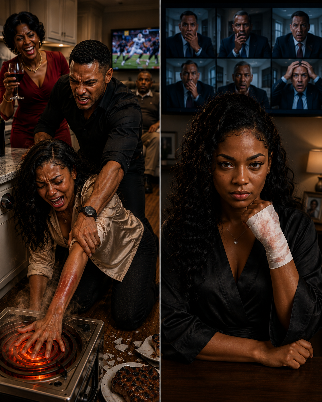 My husband deliberately pushed my hand onto the hot stove because the steak was "overcooked." As I collapsed in agony, my mother-in-law stepped over me to grab the wine, laughing, "She needs to learn her place." My father-in-law just turned up the TV. They thought I was reaching under the kitchen island for a bandage. They didn't know I was turning the hidden security camera's live feed public—and sending the link directly to his entire corporate board. - True Stories
