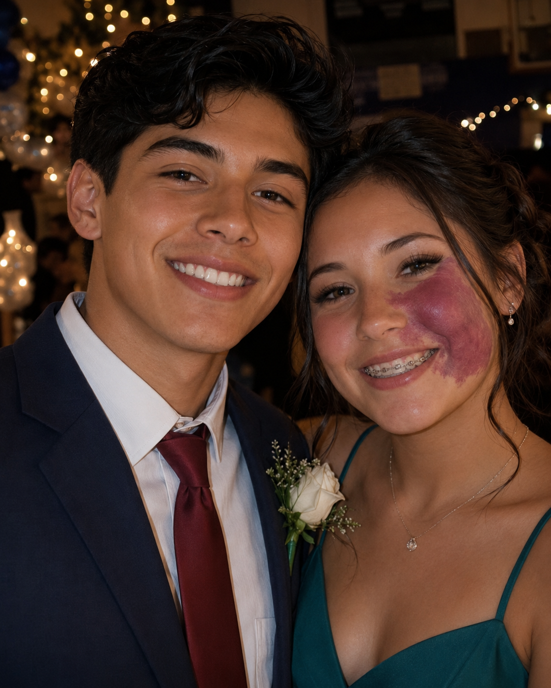 Solo un chico me invitó al baile de graduación porque nadie más quería debido a la marca de nacimiento en mi cara. Todos se rieron hasta que un oficial entró al salón.