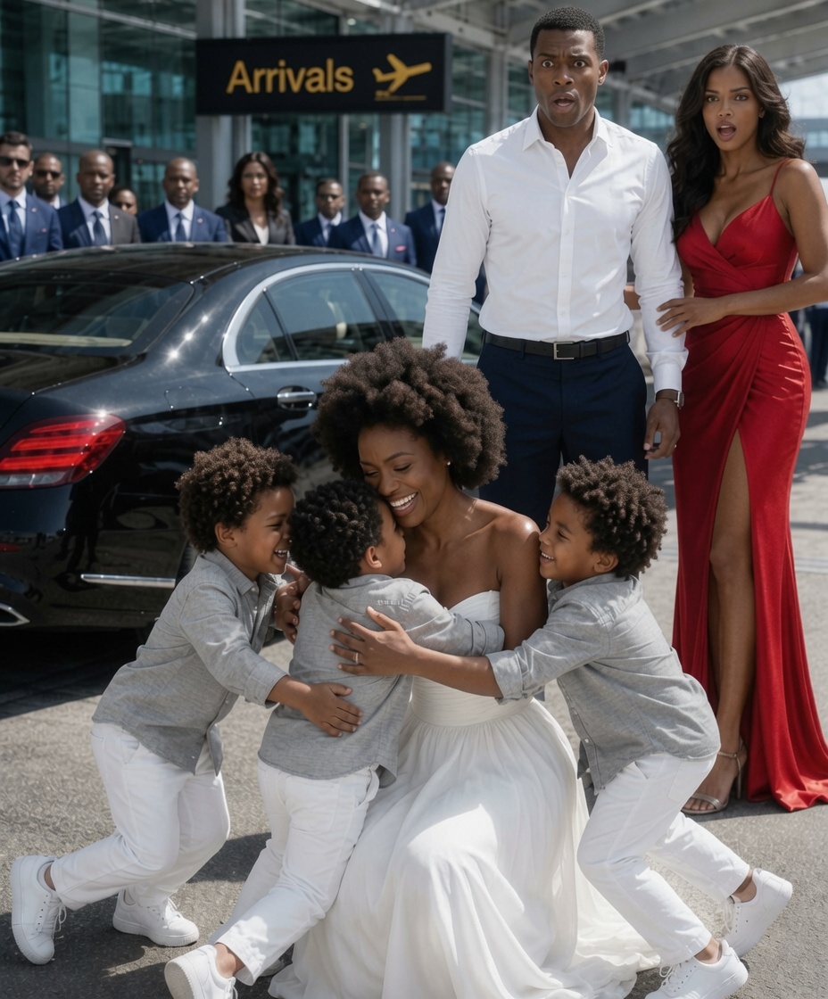 My billionaire ex-husband sat next to me on a flight just to sh3me me—until three little boys stepped out of a Bentley and ran toward me, calling, “Mom!”
