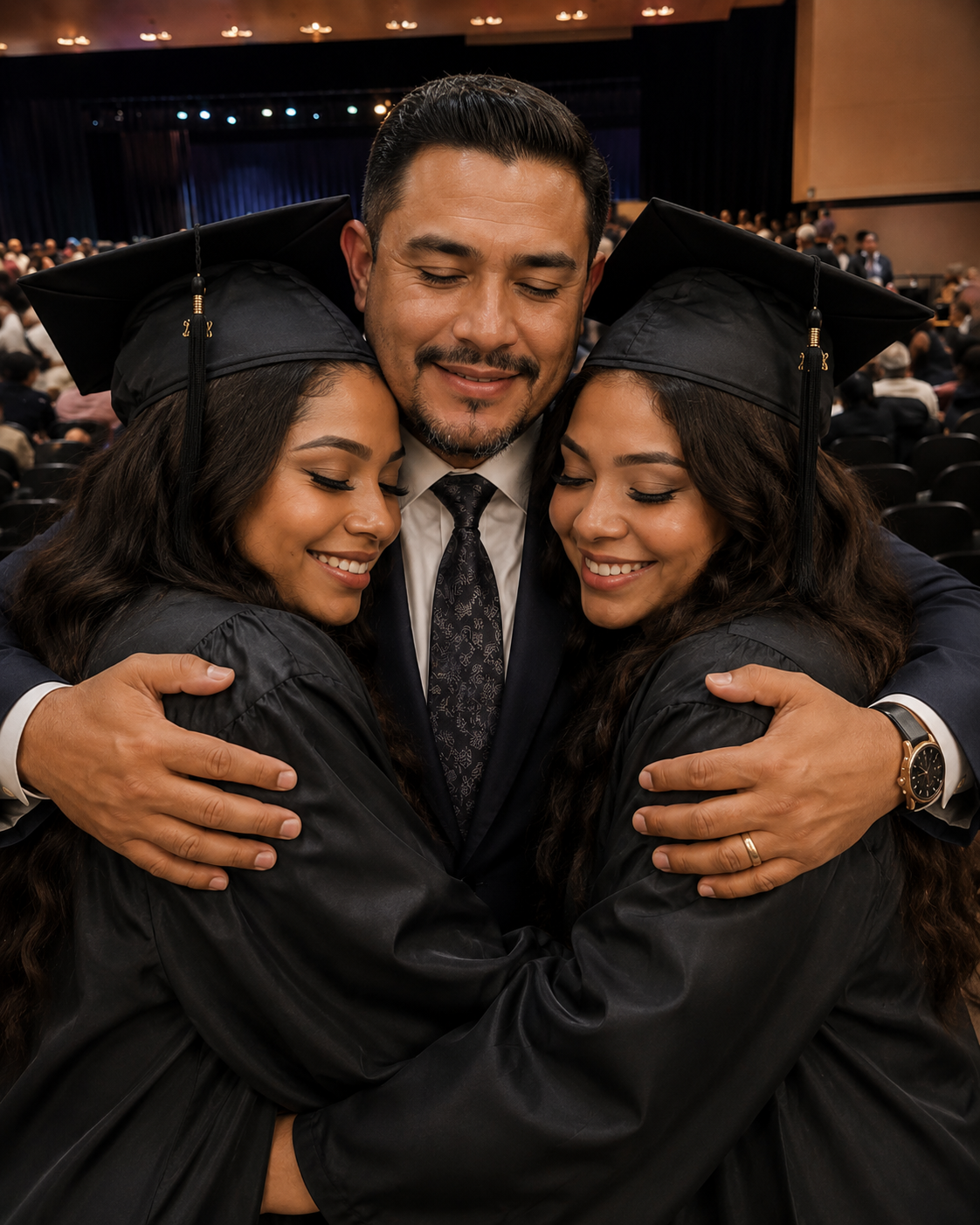 Mi esposa abandonó a nuestras hijas gemelas pocos días después de su nacimiento. Dieciocho años después, apareció en su graduación con una "sorpresa especial". Pero lo que mis hijas hicieron después dejó a las 300 personas presentes en el auditorio completamente en silencio.