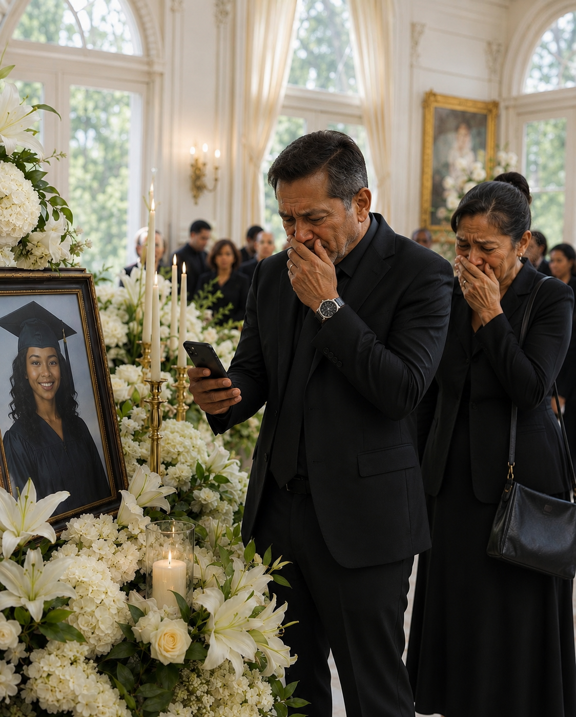 Durante la misa en memoria de su hija fallecida, recibió un mensaje: «Papá, me gradúo mañana»… y su esposa intentó quitarle el teléfono