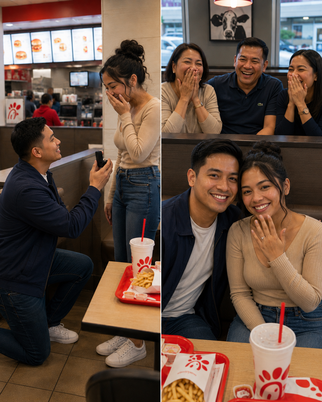 Tinukso ng Aking mga Magulang ang Aking Fiancé dahil sa Pagpo-propose sa Akin sa isang Fast-Food Restaurant gamit ang isang Simpleng Silver na Singsing – Sa Family Dinner, Tahimik Siyang Nag-abot sa Aking Mom at Dad ng Dalawang Magkaparehong Gift Box
