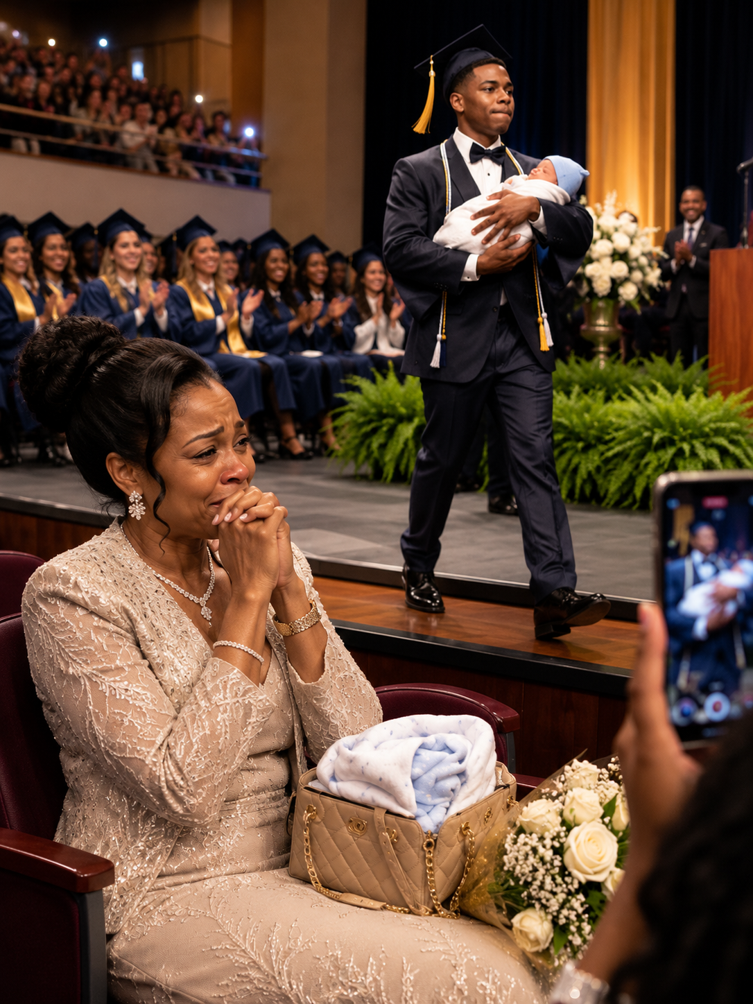 They Laughed When My Son Walked Across His Graduation Stage Holding A Newborn — One Woman Whispered “Just Like His Mother”… But What He Said Next Left The Entire Room Silent