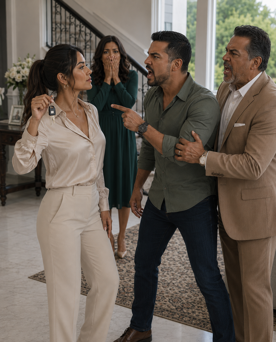 Mi suegro vino a ver la casa que mis padres me compraron, pero cuando mi esposo empezó a dar habitaciones a su familia y exigió las llaves, una sola frase lo dejó pálido…