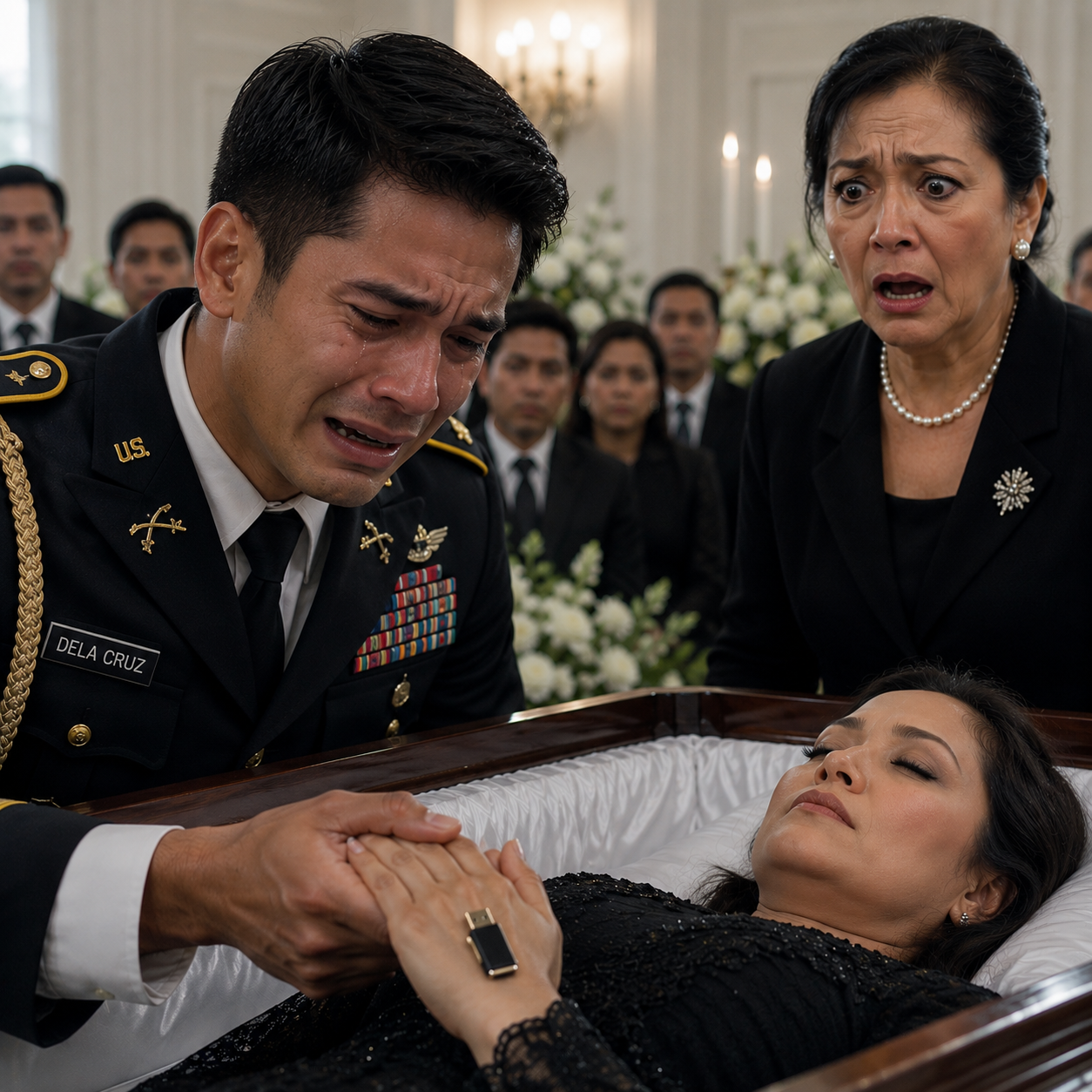 Umuwi ako galing sa serbisyo militar, umaasang makikita ang ngiti ng aking asawa. Sa halip, natagpuan ko ang isang kabaong sa gitna ng sala. “Namatay siya sa panganganak…” sabi ng aking ina sa isang malamig na boses na nagbigay sa akin ng kilabot. Lumapit ako, nanginginig, para makita siya sa huling pagkakataon… at doon ko napagtanto. Ang naninigas na kamay ng aking asawa ay may hawak pa ring bagay. At namutla ang aking ina nang subukan kong paghiwalayin ang kanyang mga daliri.