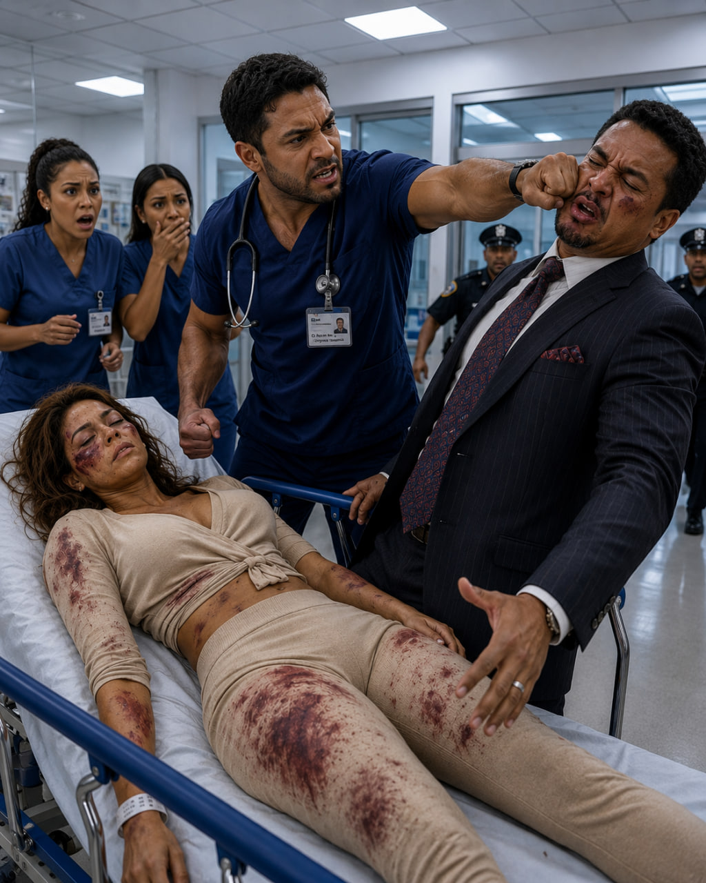 Estaba tendida en una camilla de hospital, solo con mi ropa interior, cubierta de terribles moretones, mientras mi rico esposo mentía a las enfermeras. Él pensó que su costoso traje lo hacía intocable. Pero nunca esperó que el furioso médico de urgencias contraatacara. Lo que sucedió después lo cambió todo…