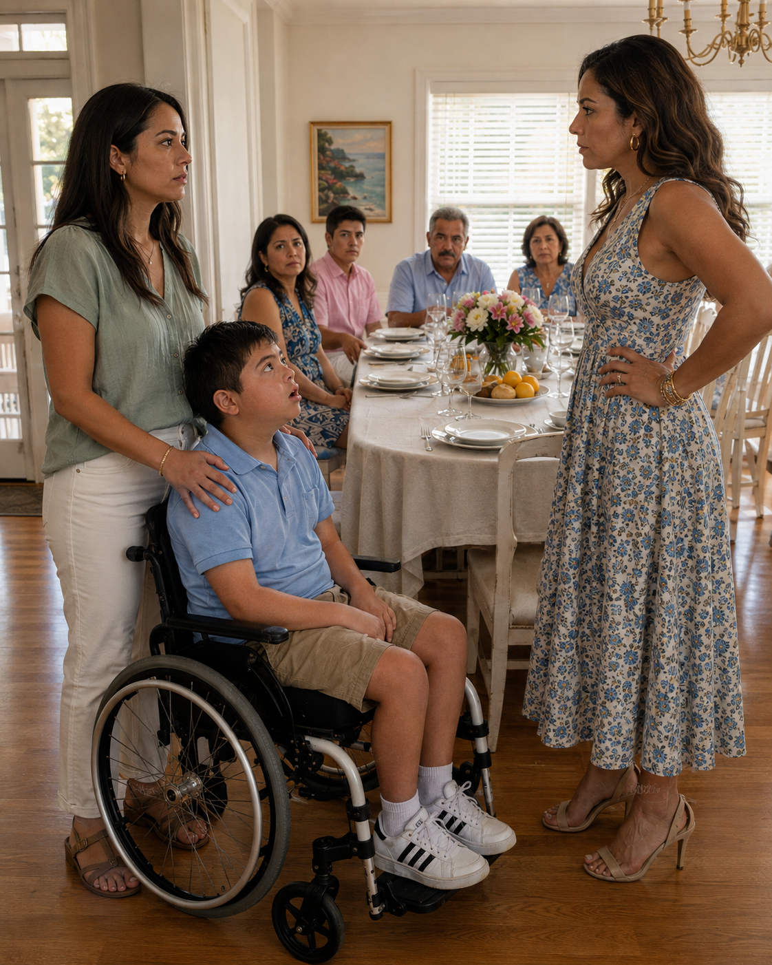 Mi cuñada intentó sentar a mi hijo en la mesa del garaje porque su silla de ruedas "arruinaba la estética de la fiesta". La respuesta de mi padre la dejó sin palabras.