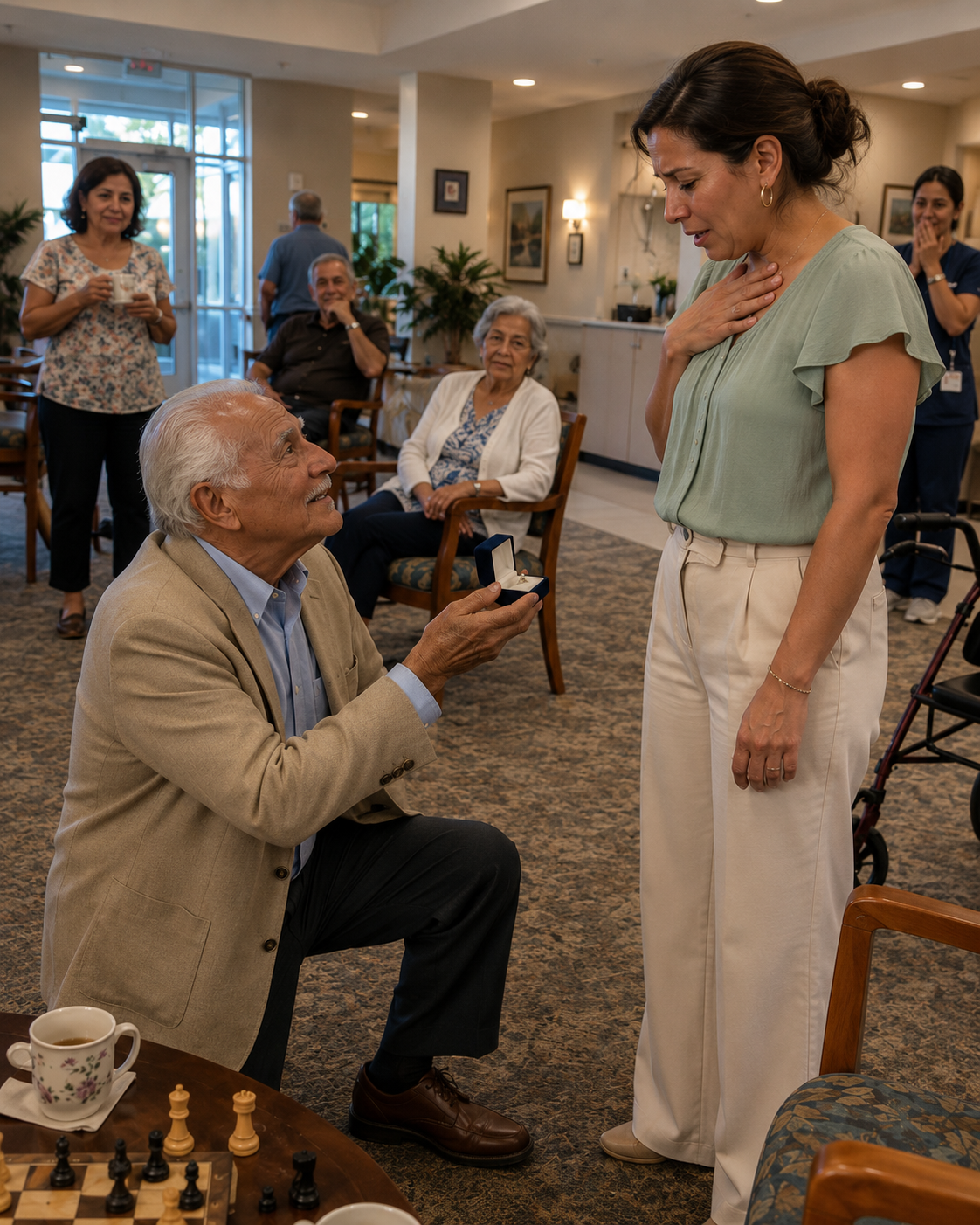 Un hombre de 89 años en la residencia de ancianos se arrodilló y me pidió matrimonio. Pensé que era una broma hasta que me reveló por qué me había elegido.