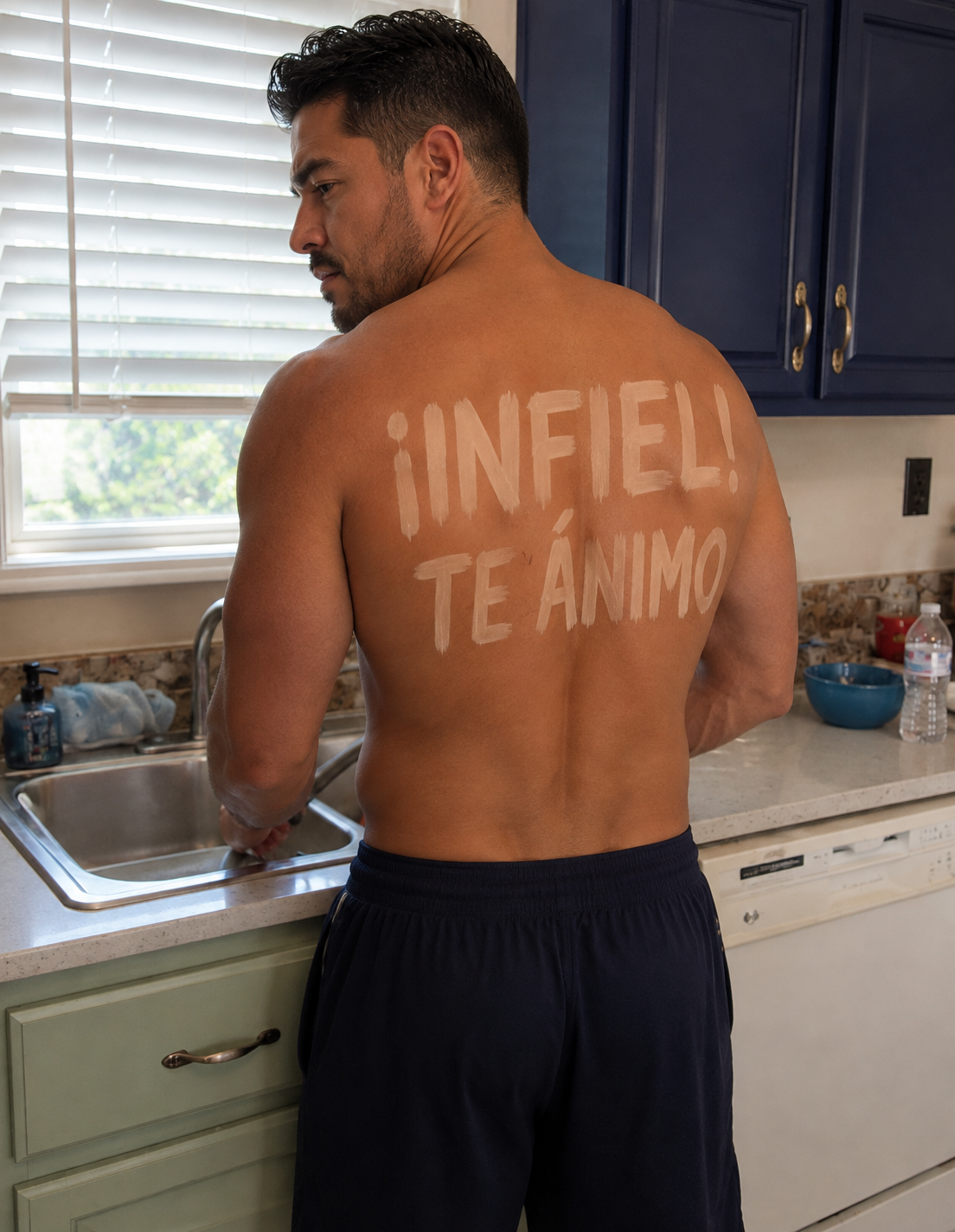Mi esposo regresó de un "viaje de negocios" con la palabra "¡INFIELE!" quemada por el sol en la espalda. ¡Lo aproveché!