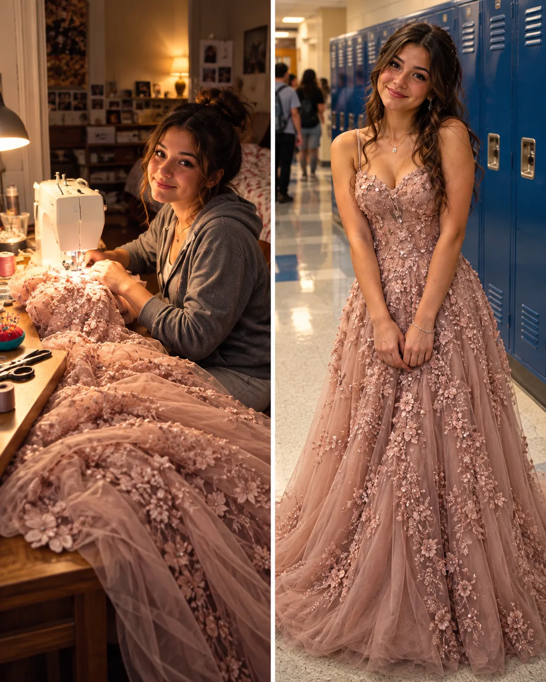 MI HIJA DE 16 AÑOS PASÓ TODA LA NOCHE COSIENDO UN VESTIDO PARA SU COMPAÑERA — A LA MAÑANA SIGUIENTE, LA MADRE DE LA NIÑA ME PREGUNTÓ: «¿SABES POR QUÉ LO HIZO EN REALIDAD?»