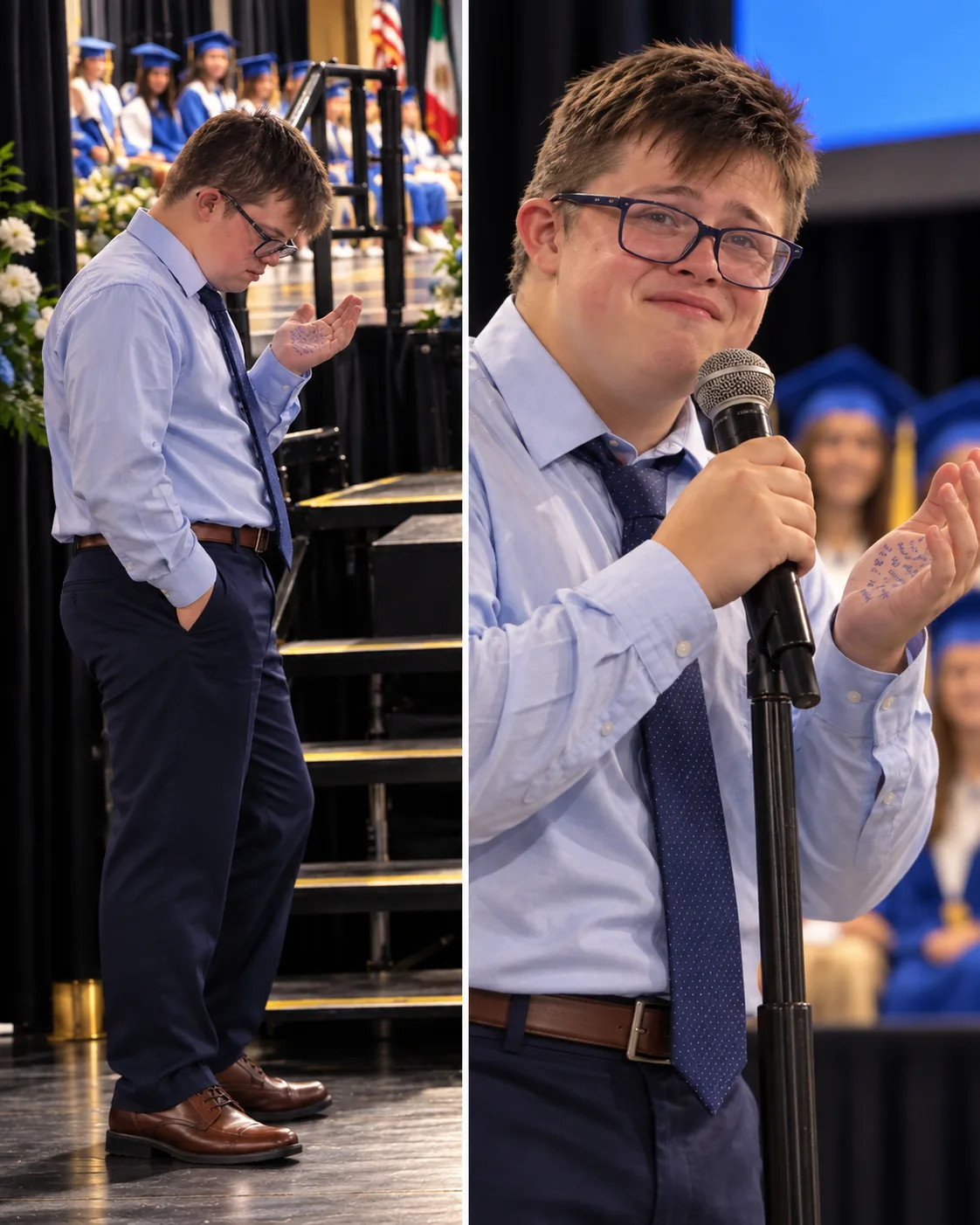 EN NUESTRO BAILE DE GRADUACIÓN, CADA HERMANO TENÍA QUE ENTREGAR UN REGALO HECHO A MANO EN EL ESCENARIO — EL MÍO TIENE SÍNDROME DE DOWN Y LLEVABA CINCO MESES PREPARÁNDOLO: «PERDÓN, ES LO ÚNICO QUE TENGO PARA DARTE»