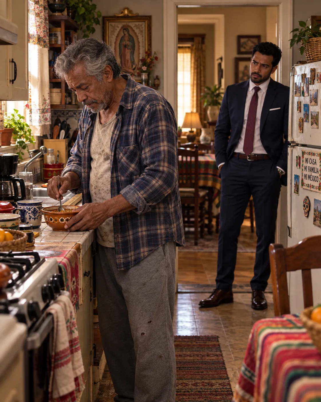 EL DÍA DEL PADRE, MI HIJO MILLONARIO ENTRÓ A MI DEPARTAMENTO HELADO, VIO UNA LATA DE SOPA EN LA MESA Y ME PREGUNTÓ CÓMO ME IBA CON LOS 8,000 DÓLARES QUE SU ESPOSA ME ENVIABA CADA MES