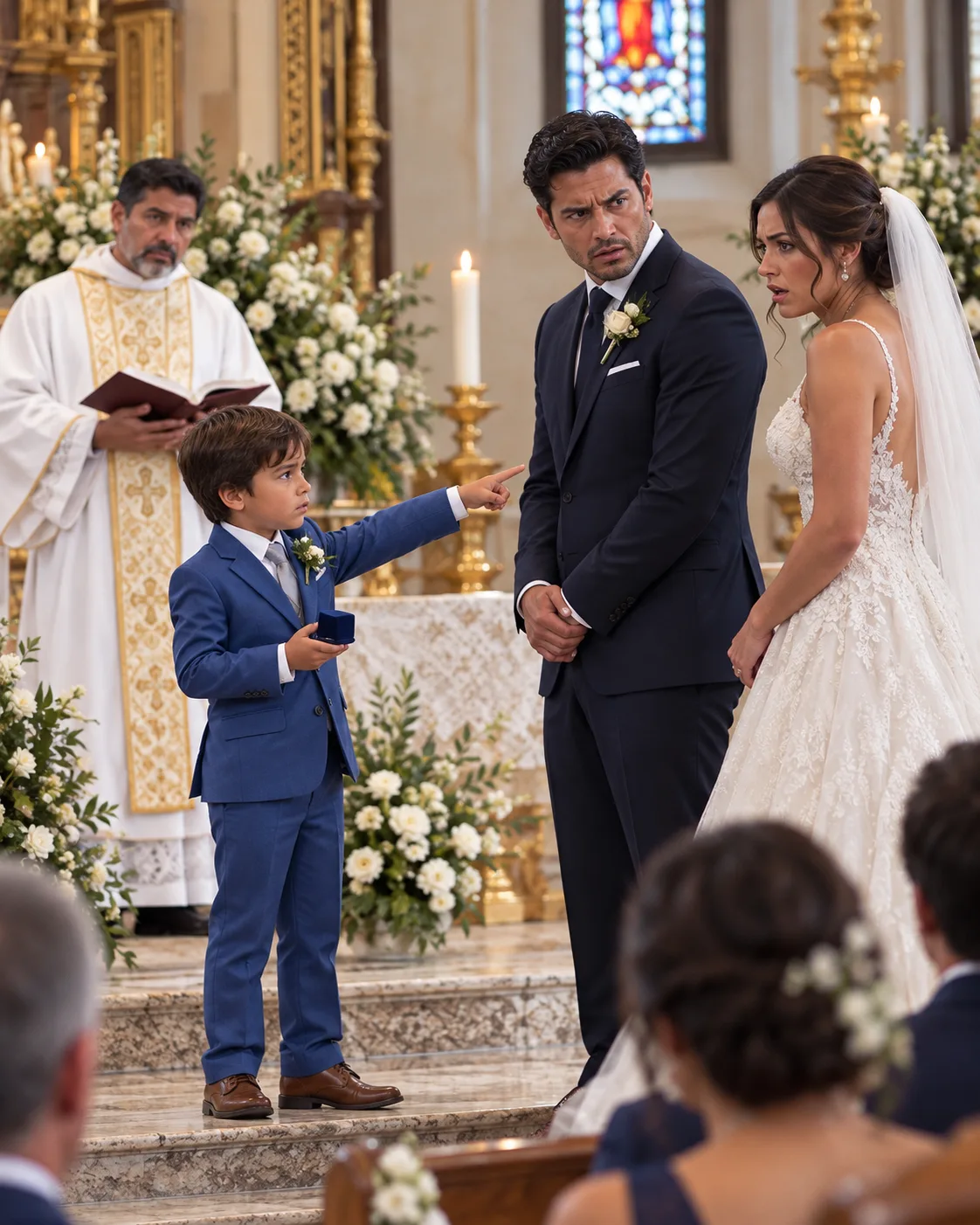 EL HIJO DE MI HERMANA FALLECIDA LLEVABA LOS ANILLOS DE MI BODA. PERO FRENTE AL ALTAR SE NEGÓ A ENTREGARLOS Y DIJO: «MAMÁ ME PROHIBIÓ DÁRSELOS HASTA QUE VEAS ESTO». CUANDO ABRÍ LO QUE HABÍA ESCONDIDO, MI PROMETIDO SE PUSO PÁLIDO.