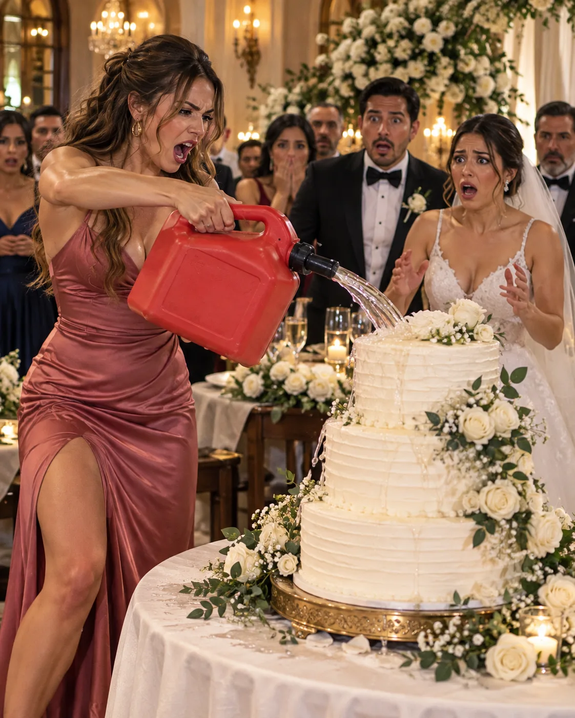 MI HERMANA INTERRUMPIÓ MI BODA CON UN BIDÓN DE GASOLINA Y LE GRITÓ A MI NOVIO: «¡CUÉNTALE TODO O QUEMO ESTE LUGAR!» — ENTONCES VI LA CARA DE TYLER Y ENTENDÍ POR QUÉ ELLA HABÍA DESAPARECIDO