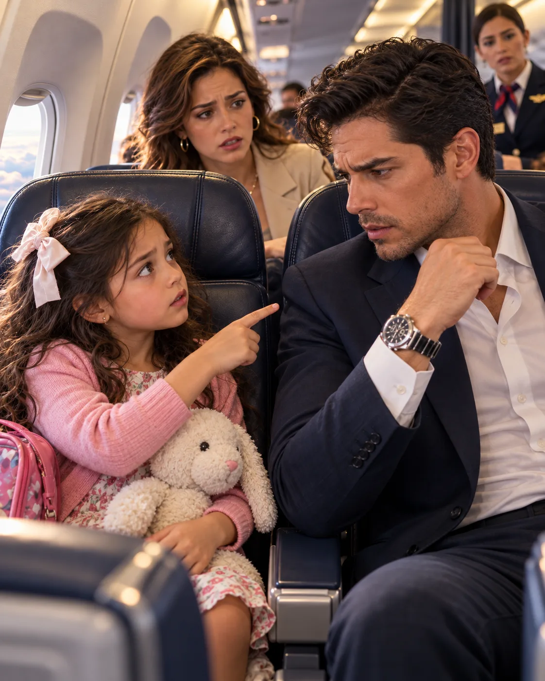 UNA NIÑA DE 4 AÑOS SE SENTÓ A MI LADO EN UN AVIÓN Y ME DIJO: «MI MAMÁ DICE QUE LOS HOMBRES COMO TÚ ABANDONAN A LAS PERSONAS». PERO CUANDO VI SUS OJOS Y ESCUCHÉ EL NOMBRE DE SU MADRE, COMPRENDÍ QUE MI PASADO ACABABA DE ALCANZARME A 30 MIL PIES DE ALTURA.