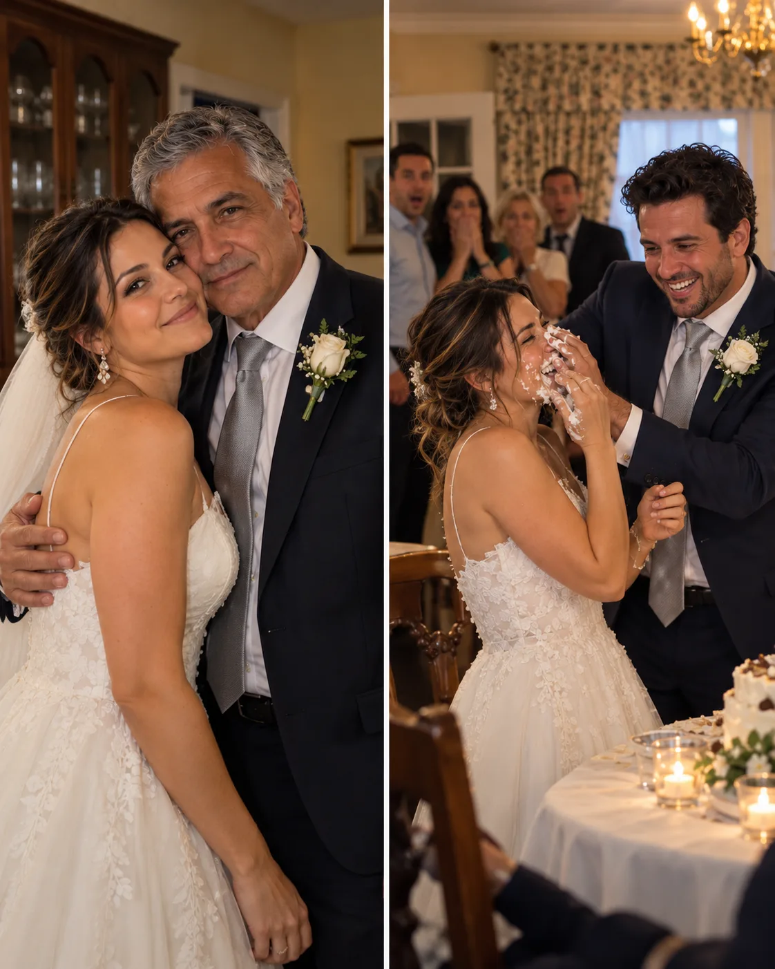 MI ESPOSO ME EMPUJÓ LA CARA CONTRA NUESTRO PASTEL DE BODA FRENTE A TODOS, SABIENDO QUE YO JAMÁS HARÍA UNA ESCENA. LO QUE NO CALCULÓ FUE QUE MI PADRE ESTABA A DOS METROS DE DISTANCIA… Y HABÍA VISTO TODO.