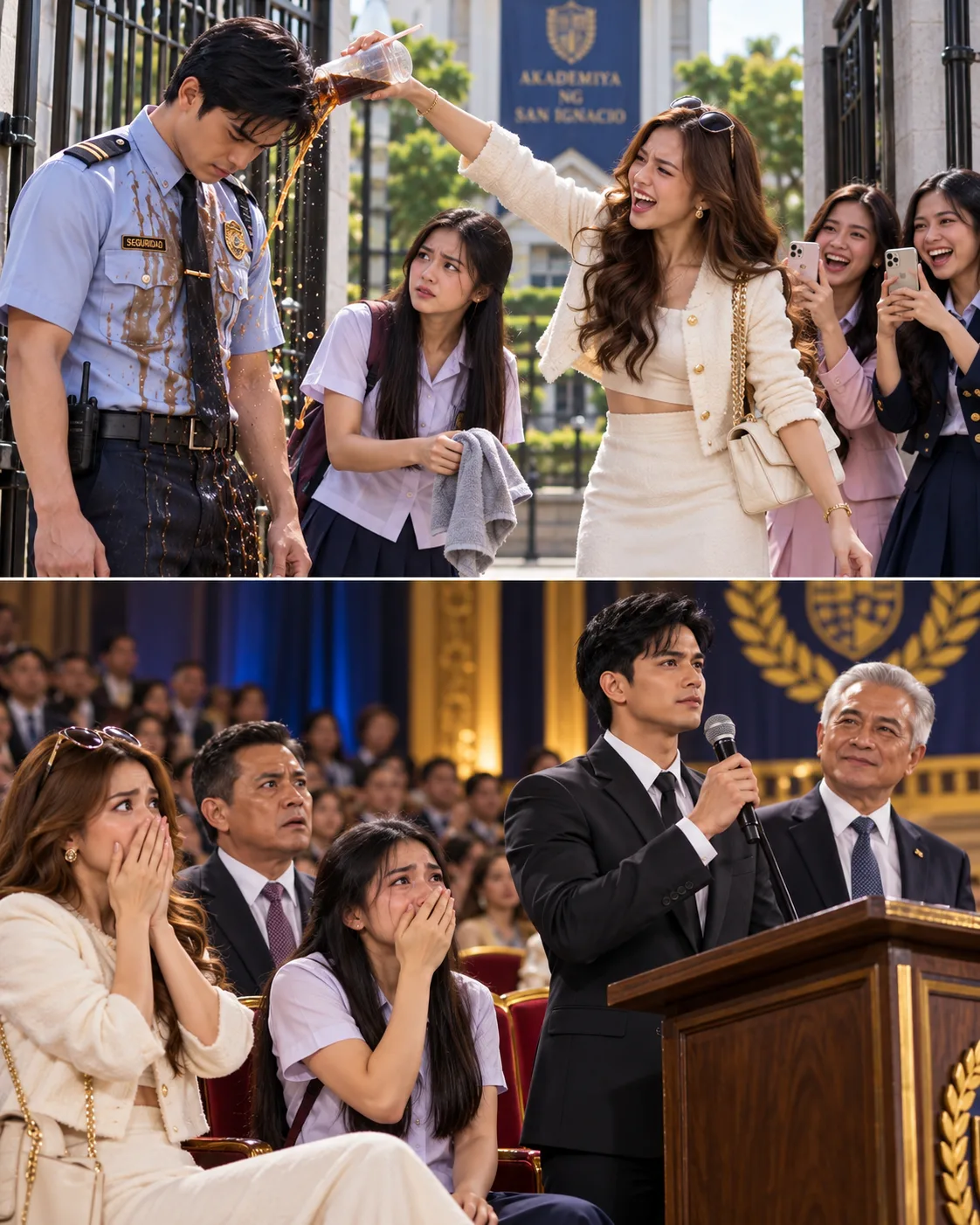 PINAHIYA NILA ANG ISANG GUWARDIYA AT ISANG MAHIRAP NA SCHOLAR SA HARAP NG BUONG UNIVERSITY—PERO SA FOUNDERS’ DAY, UMABOT SA ENTABLADO ANG CHAIRMAN AT IBINUNYAG KUNG SINO TALAGA ANG LALAKING MATAGAL NILANG MINAMALIIT.
