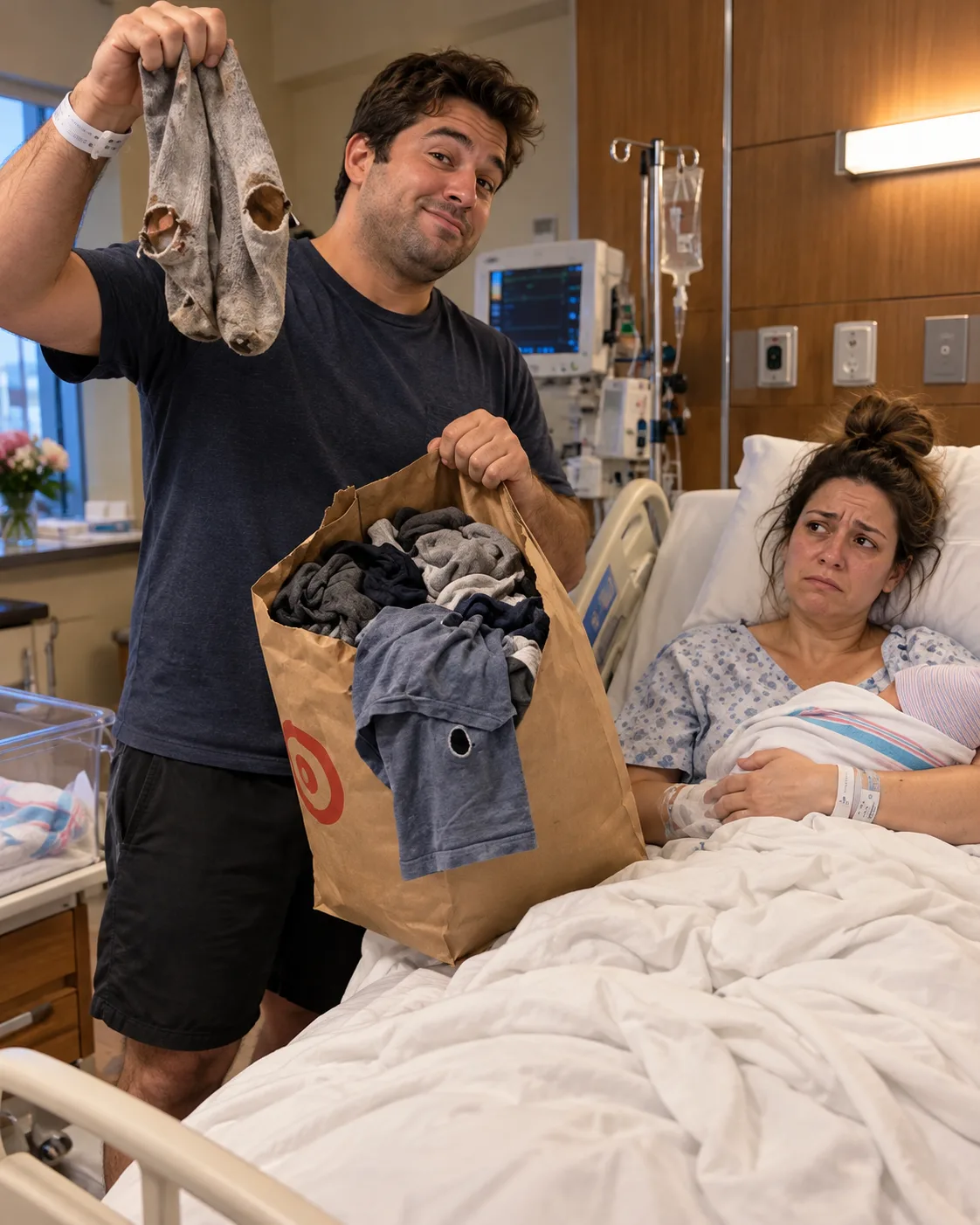 MI ESPOSO LLEVÓ UNA BOLSA LLENA DE CALCETINES ROTOS A MI CAMA DEL HOSPITAL, MENOS DE 24 HORAS DESPUÉS DE QUE YO DIERA A LUZ, Y DIJO: «YA ESTÁS ACOSTADA SIN HACER NADA. CÓSELOS». ENTONCES ENTRÓ SU MADRE, VIO TODO Y SACÓ UNA SOLA COSA DE SU BOLSO. MI ESPOSO SE PUSO PÁLIDO AL INSTANTE.