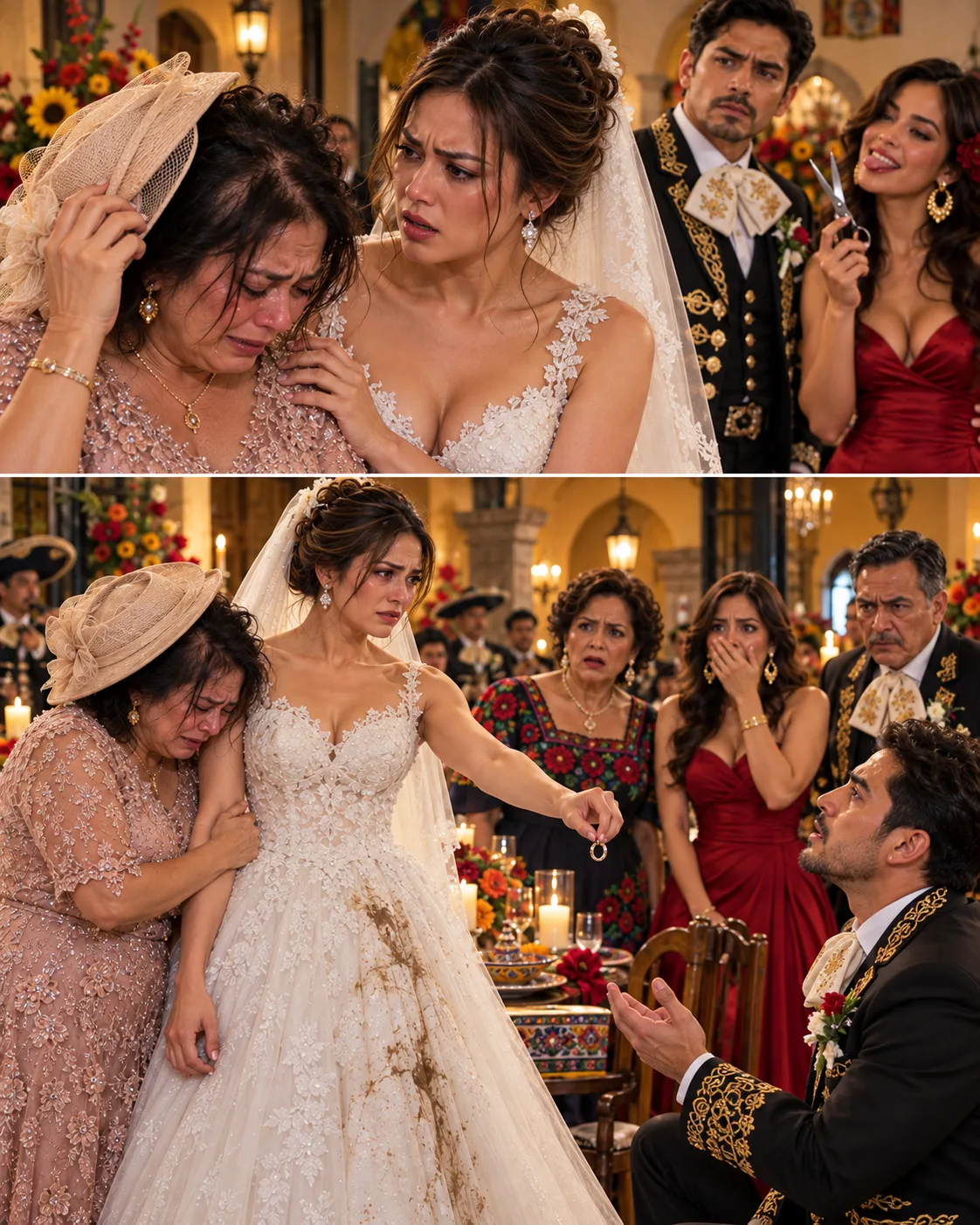 UNA HORA ANTES DE MI BODA, LA AMIGA DE INFANCIA DE MI PROMETIDO DESTROZÓ EL CABELLO DE MI MADRE — CUANDO ME OBLIGARON A ARRODILLARME Y DISCULPARME, ME QUITÉ EL ANILLO Y REVELÉ EL SECRETO QUE LLEVABA NUEVE SEMANAS GUARDANDO