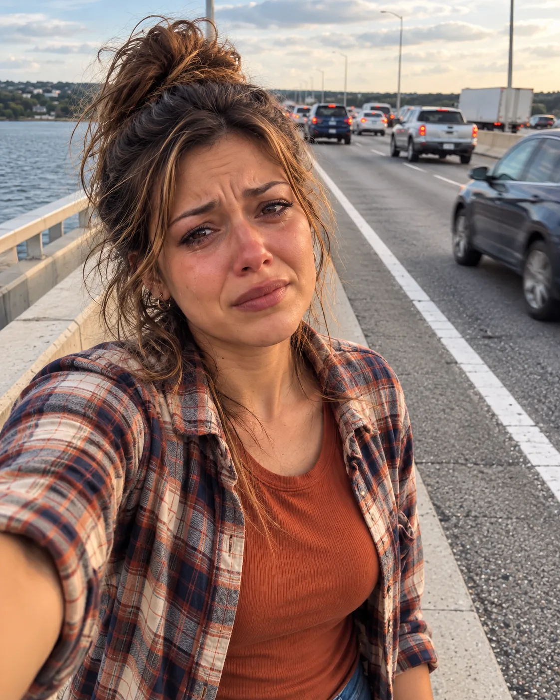 MI ESPOSO ME OBLIGÓ A BAJAR DEL AUTO EN UN PUENTE DESPUÉS DE QUE LO ENFRENTÉ POR DESPERDICIAR NUESTRO DINERO — YO ESTABA LLORANDO CUANDO UN DESCONOCIDO SE DETUVO Y DESCUBRÍ QUE EL DINERO ERA EL MENOR DE MIS PROBLEMAS
