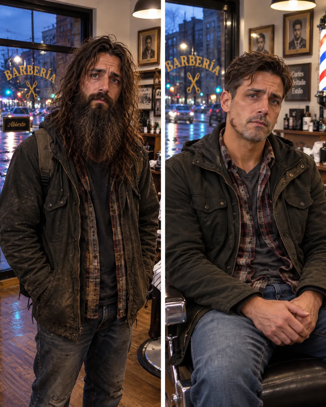 UN DESCONOCIDO CON UNA BARBA SALVAJE ENTRÓ A MI BARBERÍA JUSTO ANTES DE CERRAR — CUANDO TERMINÉ DE AFEITARLO, MIS TIJERAS CAYERON AL SUELO