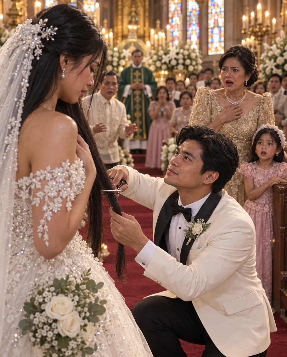 SA ARAW NG AMING KASAL, BIGLANG LUMUHOD ANG GROOM KO AT GINUPIT ANG AKING MAHABANG BUHOK—NGUNIT NANG MALAMAN NG LAHAT ANG DAHILAN, BUMUHOS ANG LUHA SA BUONG SIMBAHAN!