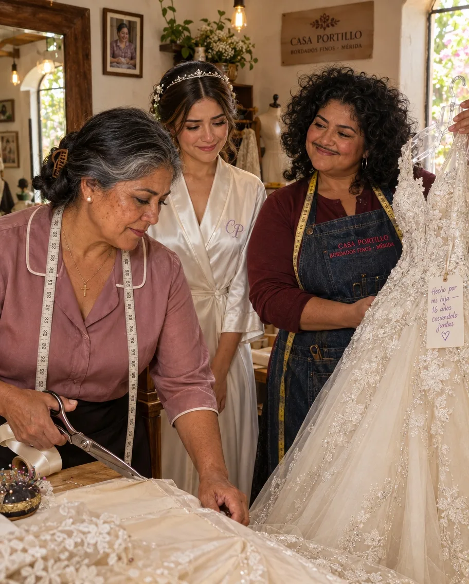 MI HERMANA ME PIDIÓ QUE CORTARA LA ETIQUETA DEL VESTIDO DE NOVIA QUE COSÍ DURANTE CUATRO MESES PARA SU HIJA. "LES DIJE A MIS CONSUEGROS QUE LO TRAJIMOS DEL EXTRANJERO. NO ME HAGAS QUEDAR COMO MENTIROSA". PERO CUANDO MI SOBRINA ENTRÓ Y VIO LAS TIJERAS, HIZO UNA PREGUNTA QUE DEJÓ A SU MADRE SIN PALABRAS