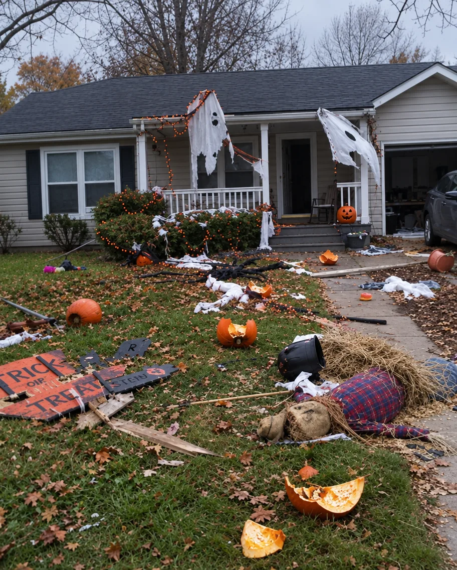 MI VECINA DESTRUYÓ TODAS NUESTRAS DECORACIONES DE HALLOWEEN PORQUE "ARRUINABAN SU VISTA"… CINCO MINUTOS DESPUÉS, LE BASTÓ MIRAR SU PORCHE PARA GRITAR: "¿QUÉ DEMONIOS HICISTE?"