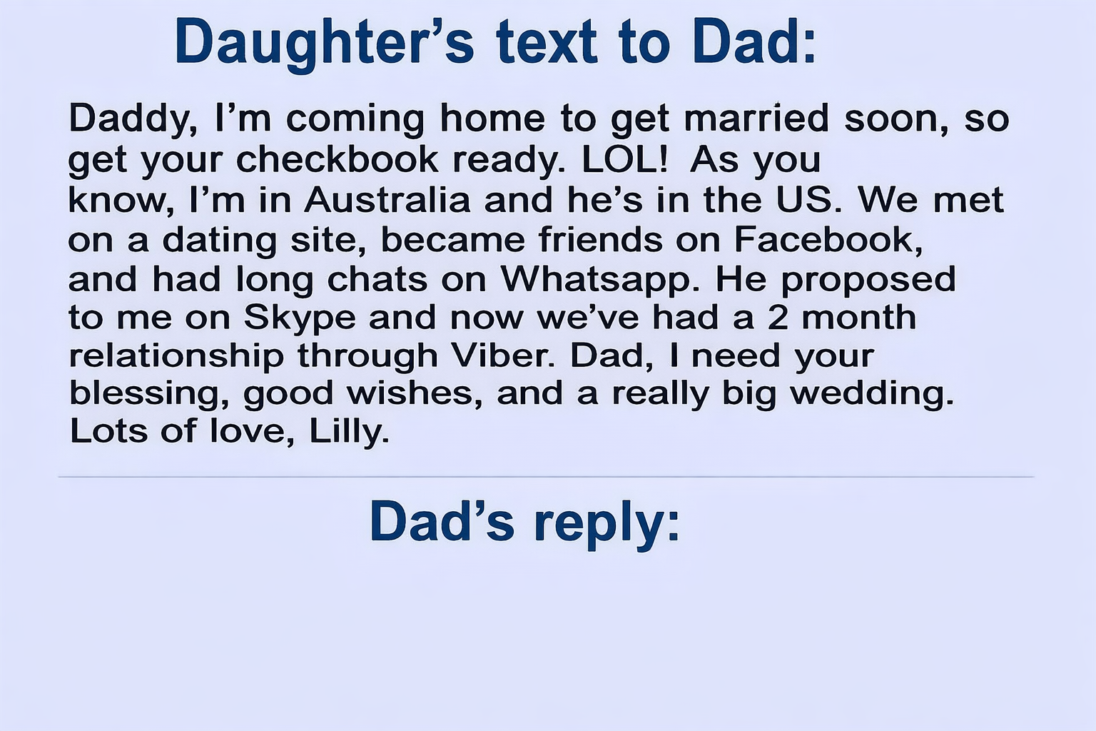 Daughter’s Text Dad About New Boyfriend, But Dad’s Response Is Hilarious