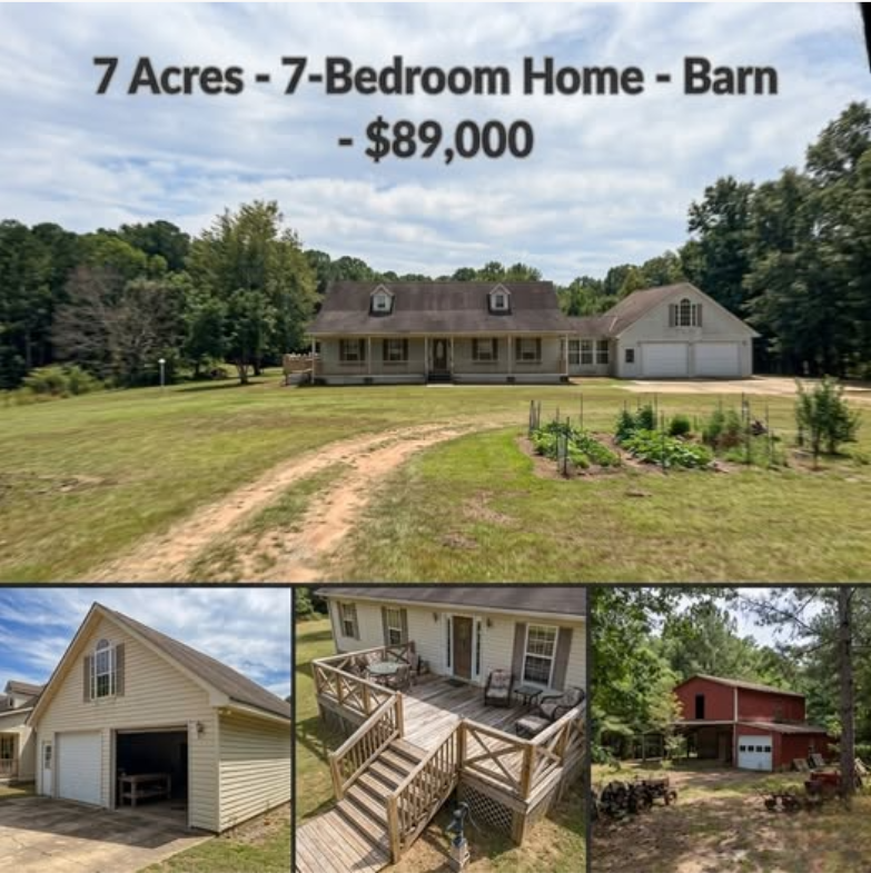 7 Acres - 7-Bedroom Home - Barn sqft …See more