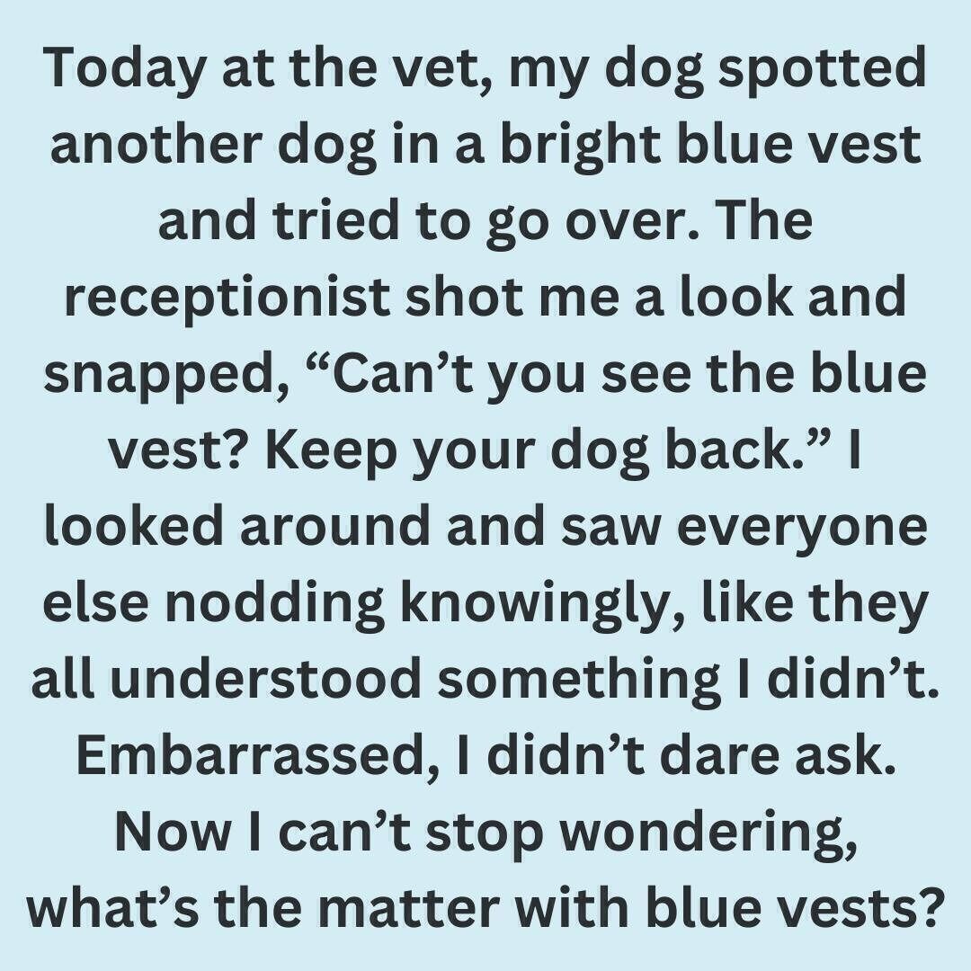 Now I can't stop wondering, what's the matter with blue vests?