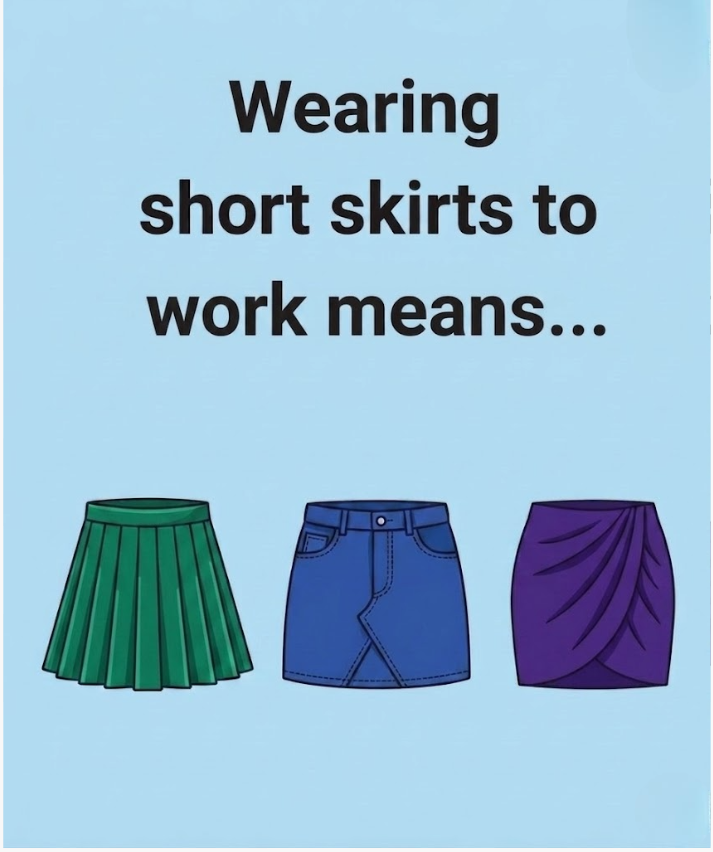 Wearing short skirts to work means...
