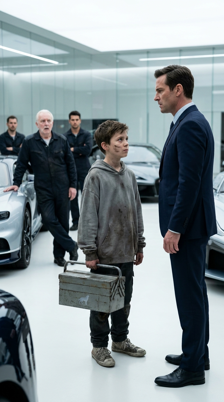A Grease-Covered Boy Walked Into a Luxury Showroom — Then Everyone Went Silent