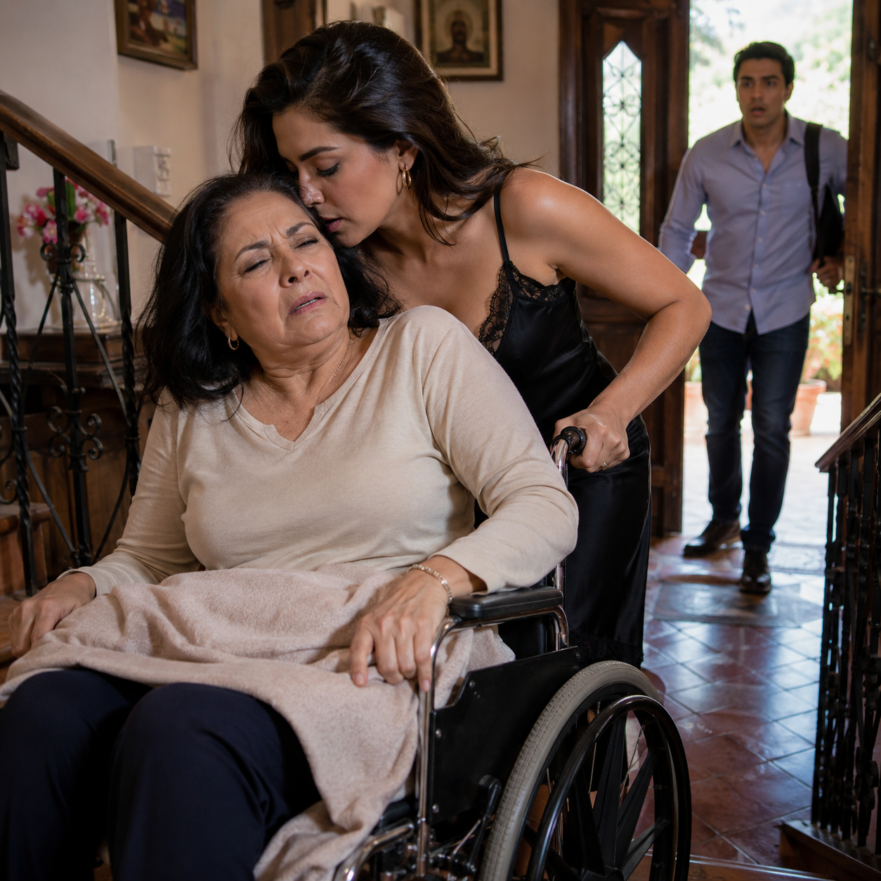 Su futura nuera empujó la silla de ruedas de su madre por las escaleras y susurró “todos creerán que se cayó”, pero el hijo llegó antes de tiempo y vio la verdad que destruyó la boda