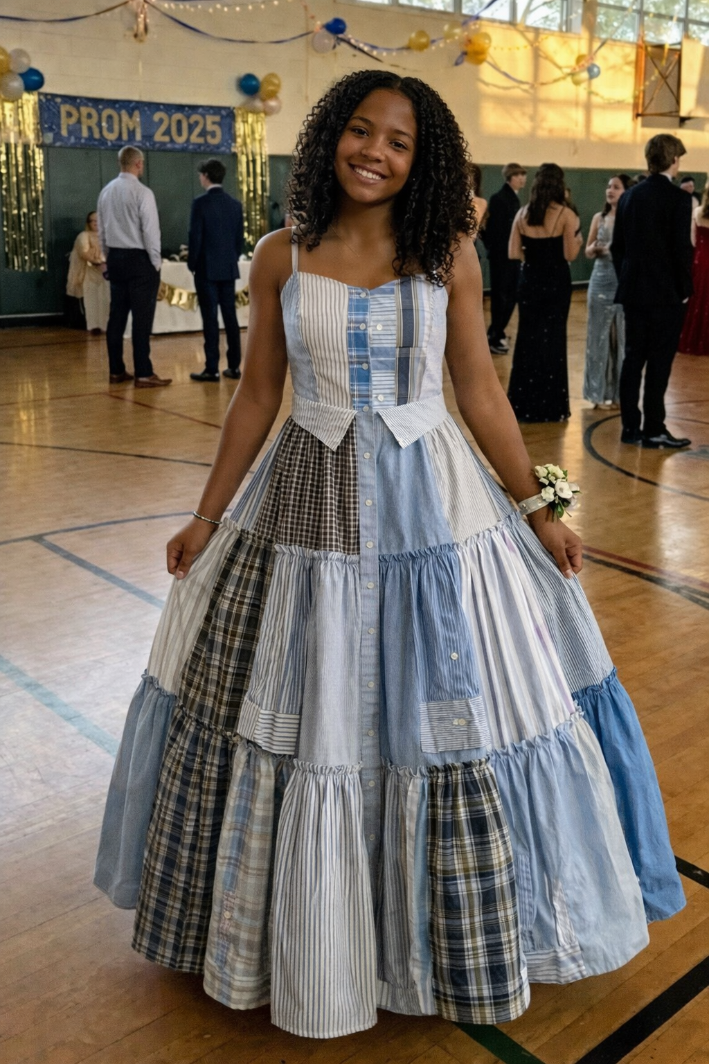 I Honored My Late Father, the School Janitor, by Wearing a Prom Dress Made From His Shirts; Classmates Laughed Until the Principal Spoke