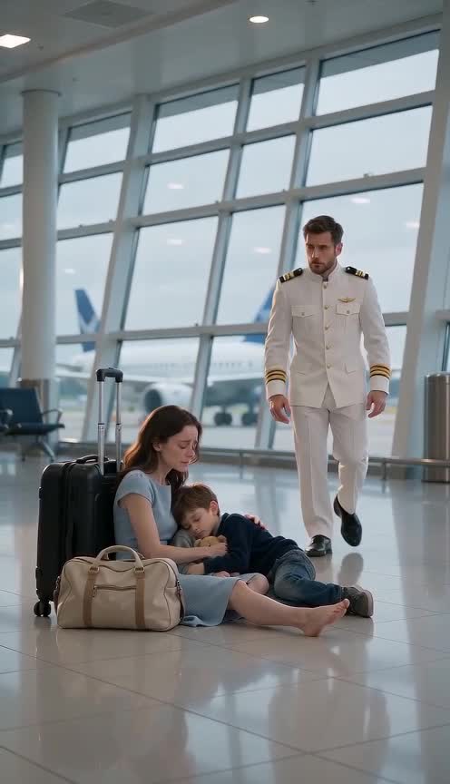 Exhausted Mother and Two Sleeping Children Find Unexpected Help From a Stranger at the Airport