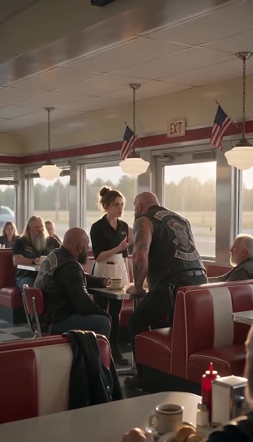 The Waitress Stood Up To A Biker Then He Saw The Photo Under Her Tray