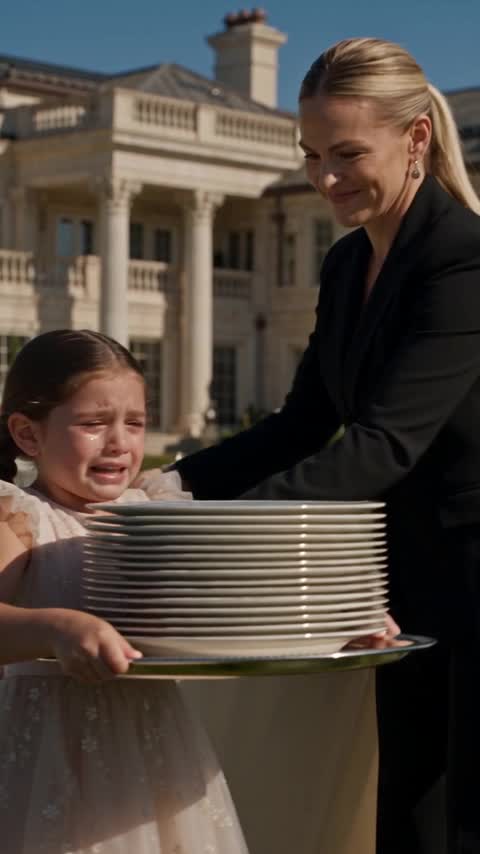 Little Girl Forced to Serve at a Mansion Buffet Until a Mysterious Woman Arrives by Helicopter
