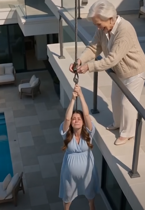 The mother-in-law pushed her off the roof, and Daniel cut the rope… but the old aunt remained trapped up there to save the pregnant woman and her unborn child.
