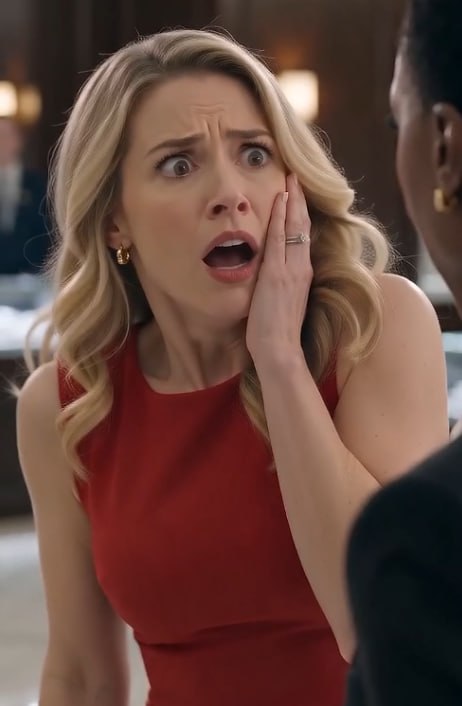 An arrogant slap in a high-end boutique was meant to humiliate a quiet stranger. Instead, the entire room immediately froze in absolute terror. The furious woman in red realizes too late that her chosen victim holds the fate of everyone there.