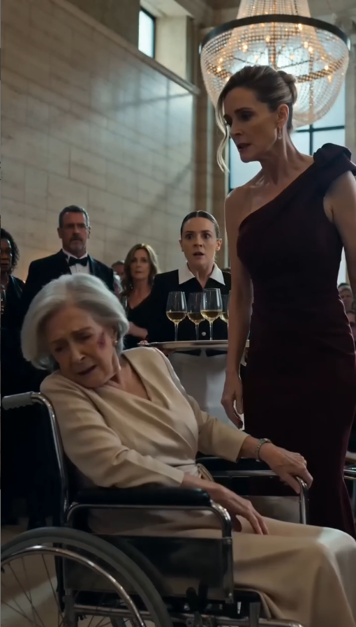 The slap never landed. A waitress caught the woman's wrist before it could. "I don't care who you are." "You don't hit someone who can't defend herself." The ballroom fell silent.