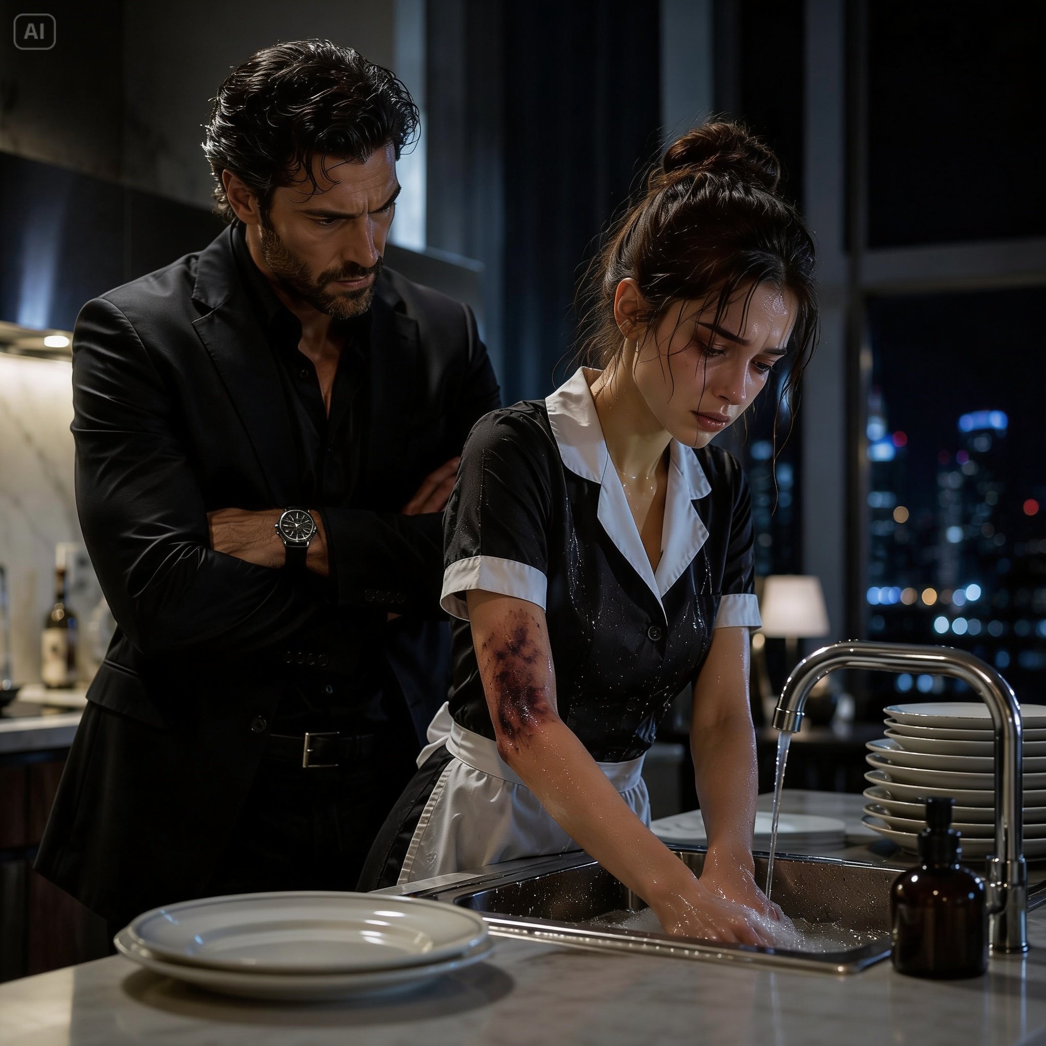 The Mafia Boss Found His Bruised Maid Washing Dishes at 3 A.M.—But When She Whispered the Truth, His Cold Empire Became Her Only Safe Place