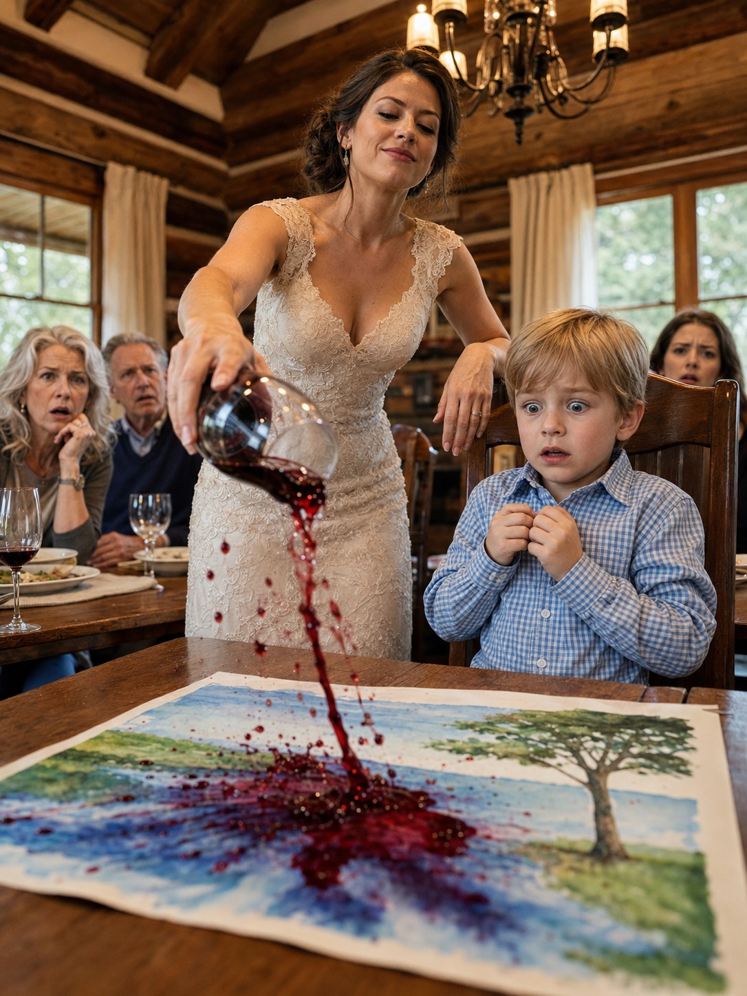 My sister poured wine all over my six-year-old son’s birthday painting while everyone laughed.