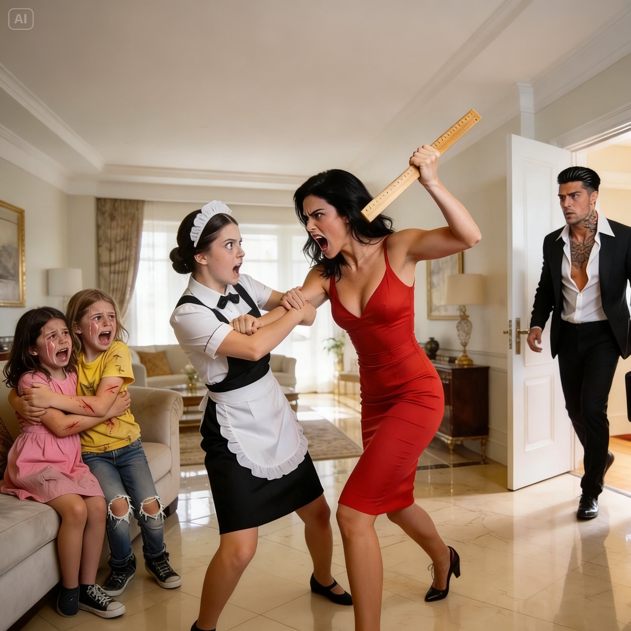 THE MAFIA BOSS CAME HOME EARLY AND SAW THE MAID TAKE THE SLAP MEANT FOR HIS DAUGHTER