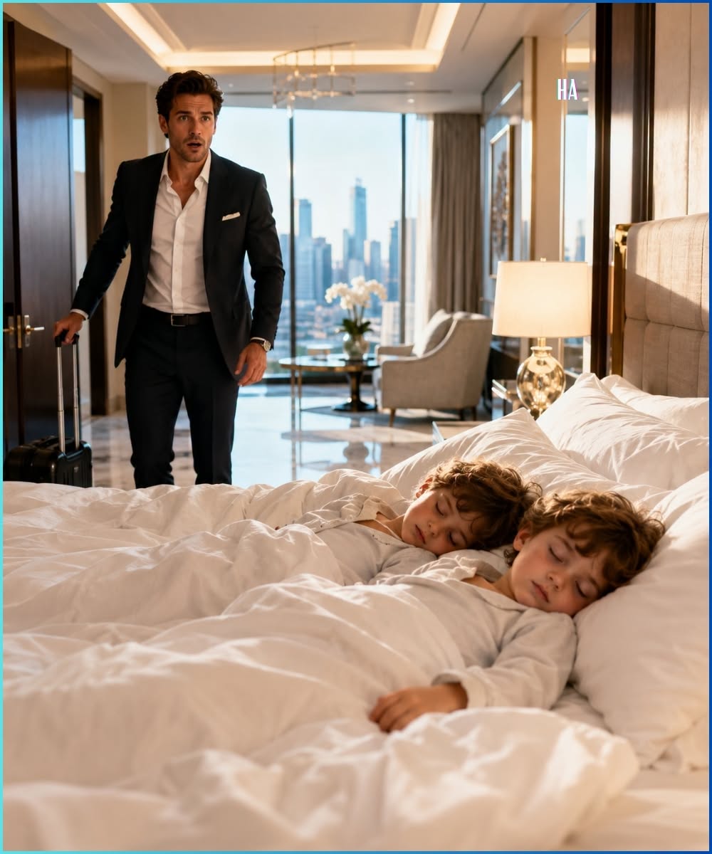 The Millionaire CEO Returned to His Hotel Suite and Found Two Little Twins Sleeping in His Bed